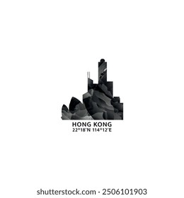 Hong Kong panorama, vector badge, skyline logo and icon. China metropolitan city horizon logotype with landmarks and building silhouettes. Isolated foggy abstract gradient graphic