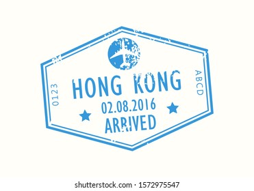 Hong Kong passport stamp. Visa stamp for travel. International airport grunge sign. Immigration, arrival and departure symbol. Vector illustration.