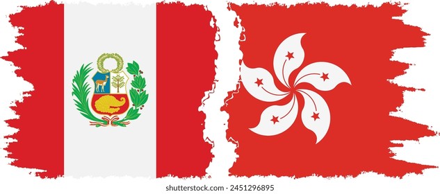 Hong Kong and Peru grunge flags connection, vector
