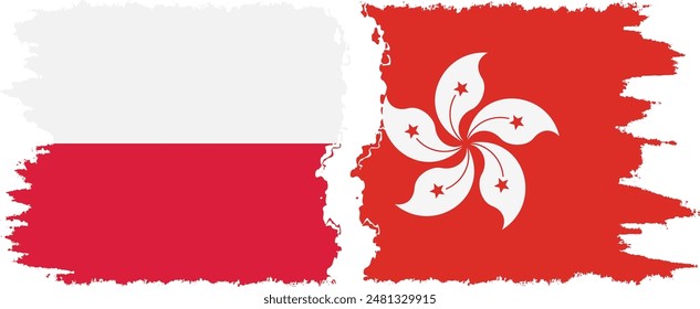 Hong Kong and Poland grunge flags connection, vector