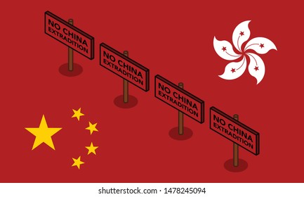 Hong Kong Protest 2019 - Conflict Between Hong Kong and China - Vector Illustration