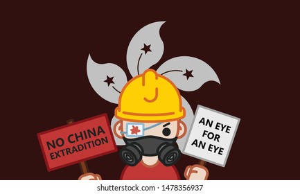 Hong Kong Protest 2019 - Protester in Conflict Between Hong Kong and China - Vector Illustration