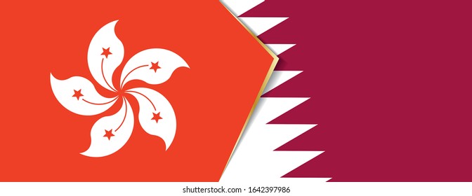 Hong Kong and Qatar flags, two vector flags symbol of relationship or confrontation.