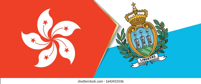 Hong Kong and San Marino flags, two vector flags symbol of relationship or confrontation.