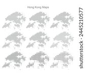 Hong Kong Set of Dotted Map Vector Illustrator 