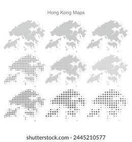 Hong Kong Set of Dotted Map Vector Illustrator 