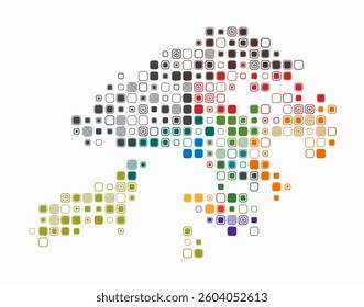 Hong Kong, shape of the country build of colored cells. Digital style map of the Hong Kong on white background. Large size rounded square blocks. Awesome vector illustration.