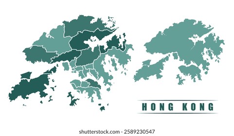 Hong Kong simple flat political map with states border