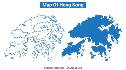 Hong Kong simple vector map and outline style illustration set