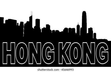 Hong Kong skyline black silhouette on white