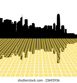Hong Kong skyline with city text perspective illustration