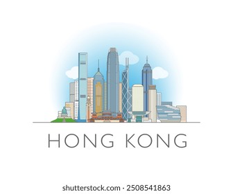 Desenho da paisagem urbana da cidade de Hong Kong