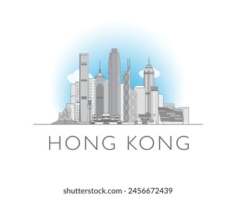 Ilustración de paisaje urbano de Hong Kong