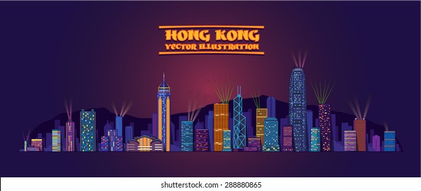 Hong Kong Skyline - Color  Vector Illustration
