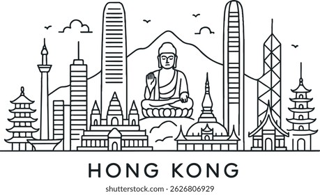 Hong Kong Skyline Illustration Line Art
