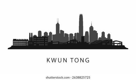 Hong Kong Skyline with Kwun Tong, and Silhouette.