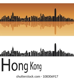 Hong Kong skyline in orange background in editable vector file