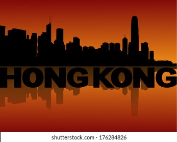 Escenario de Hong Kong reflejado en la ilustración del vector de puesta de sol