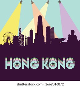Hong Kong skyline silhouette flat design vector illustration
