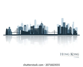 Hong Kong skyline silhouette with reflection. Landscape Hong Kong, China. Vector illustration.