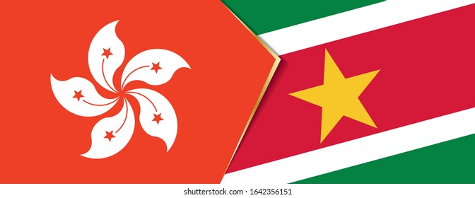 Hong Kong and Suriname flags, two vector flags symbol of relationship or confrontation.