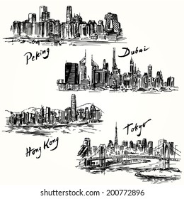 Hong Kong, Tokyo, Dubai, Peking - hand drawn collection