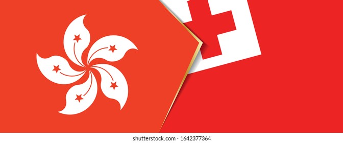 Hong Kong and Tonga flags, two vector flags symbol of relationship or confrontation.