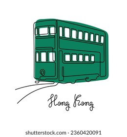 Hong Kong tram continuous line colourful vector illustration