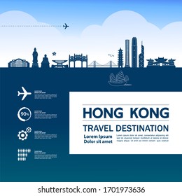 Hong Kong travel destination grand vector illustration. 
