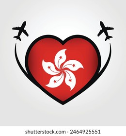 Hong Kong Travel Heart Flag With Airplane Icons