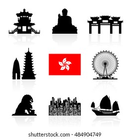 Hong Kong Travel Landmarks. Vector and Illustration