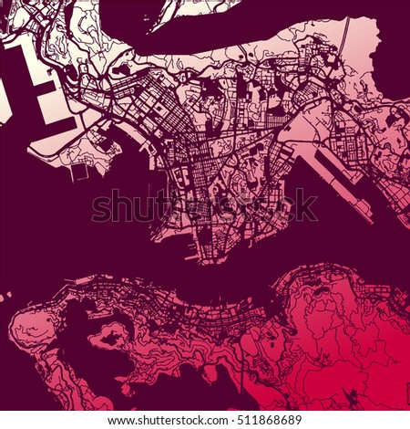 Hong Kong Two-Tone Map, Vector Outline Version, ready for color change, Artprint