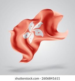 Hong Kong, vector 3d flag with waves on a white background
