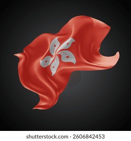 Hong Kong, vector 3d flag with waves on a black background