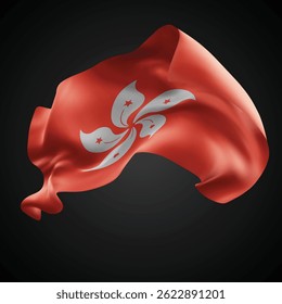 Hong Kong, vector 3d flag with waves on a black background