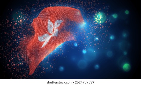 Hong Kong, bandera 3D de Vector con la iluminación y las bengalas