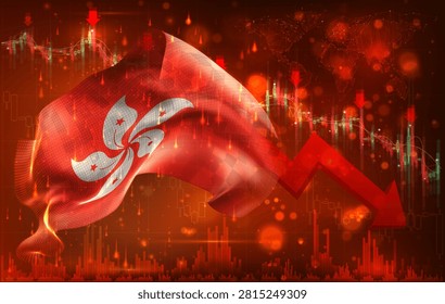 Hong Kong, vector 3d flag financial exchange trend down