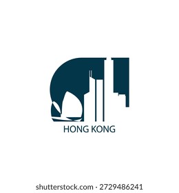 Ícone vetorial de Hong Kong com linha do horizonte, vista panorâmica, forma do outlook. Conceito de logotipo de pontos de referência da cidade da China. Gráfico isolado plano, crachá
