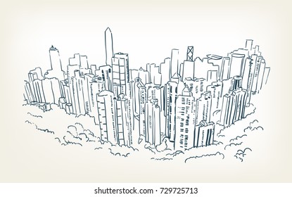 hong kong vector illustration skyscraper