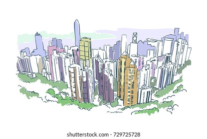 hong kong vector illustration skyscraper