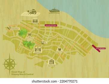 Hong Kong Vector Map with Tourist Landmark Attractions