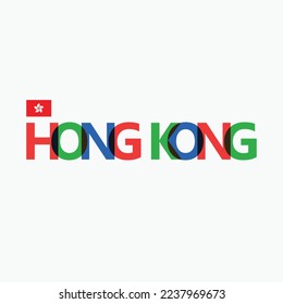 Hong Kong vector RGB overlapping letters typography with flag.