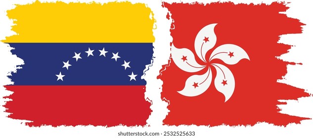 Hong Kong and Venezuela grunge flags connection, vector