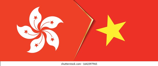 Hong Kong and Vietnam flags, two vector flags symbol of relationship or confrontation.