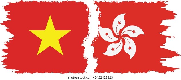 Hong Kong and Vietnam grunge flags connection, vector