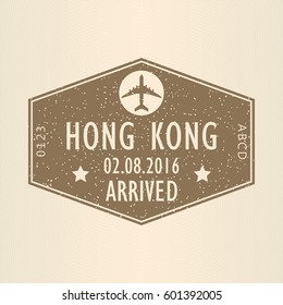 Hong Kong visa or arrival stamp from passport. Hong Kong travel stamp. Airport sign. Vector illustration.