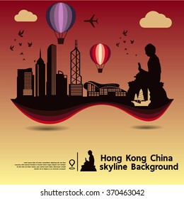 Hong Kong,China, skyline background and  travel destination, vector Illustration