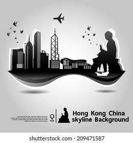 Hong Kong,China,skyline background,vector Illustration