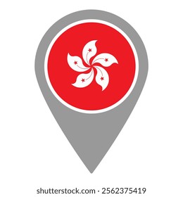 Hongkong flag location pin, flag application, Flag on Location Pin, graphic design, map pointer, vector illustration.