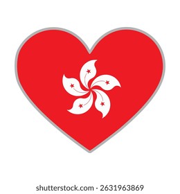 Bandeira de Hongkong. Bandeira do amor de Hongkong. Bandeira de Hongkong em forma de coração. Símbolo de amor. Ilustração vetorial